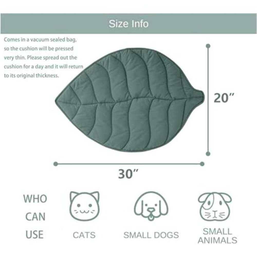 Leaf Shaped Cat Bed Pad 30x20 Cotton Warm Pet Mat Indoor Feral Cats - Picture 2 of 7